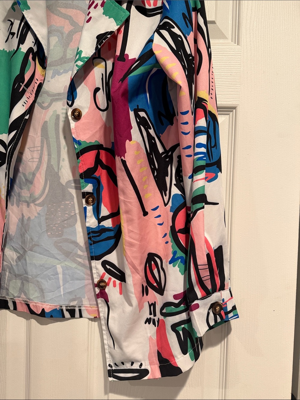 Multicolor Abstract Print Button-Front Jacket - Picture 5 of 12